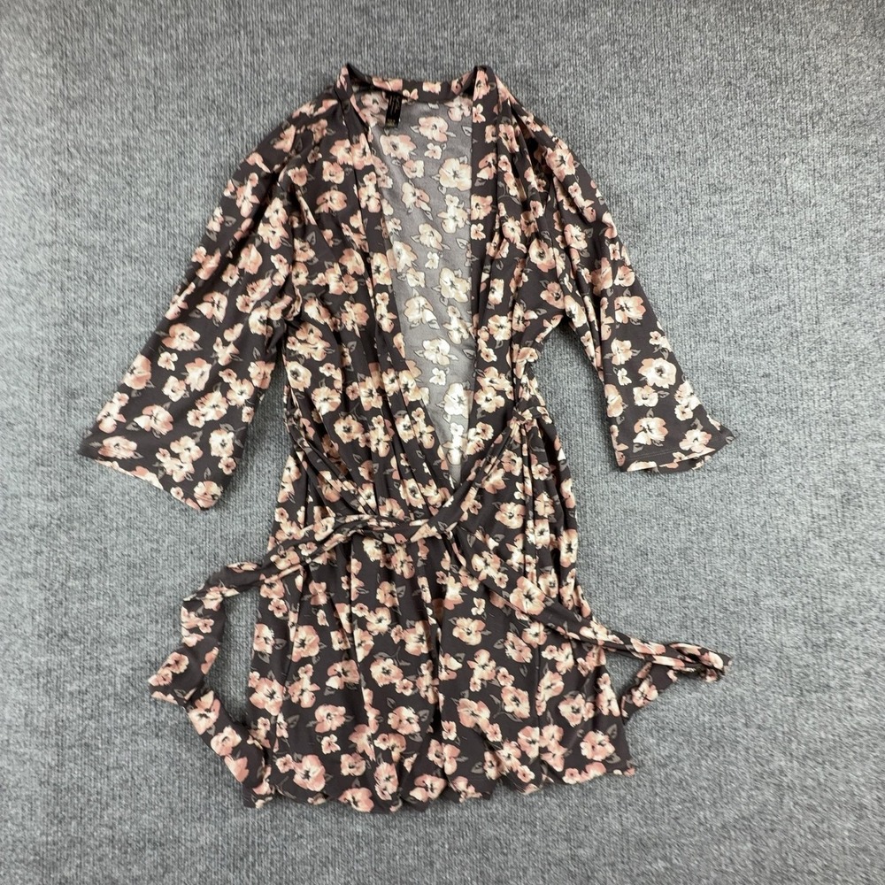 Marilyn Monroe Robe Mens Medium Gray Floral Kimono Belted 3/4 Sleeve